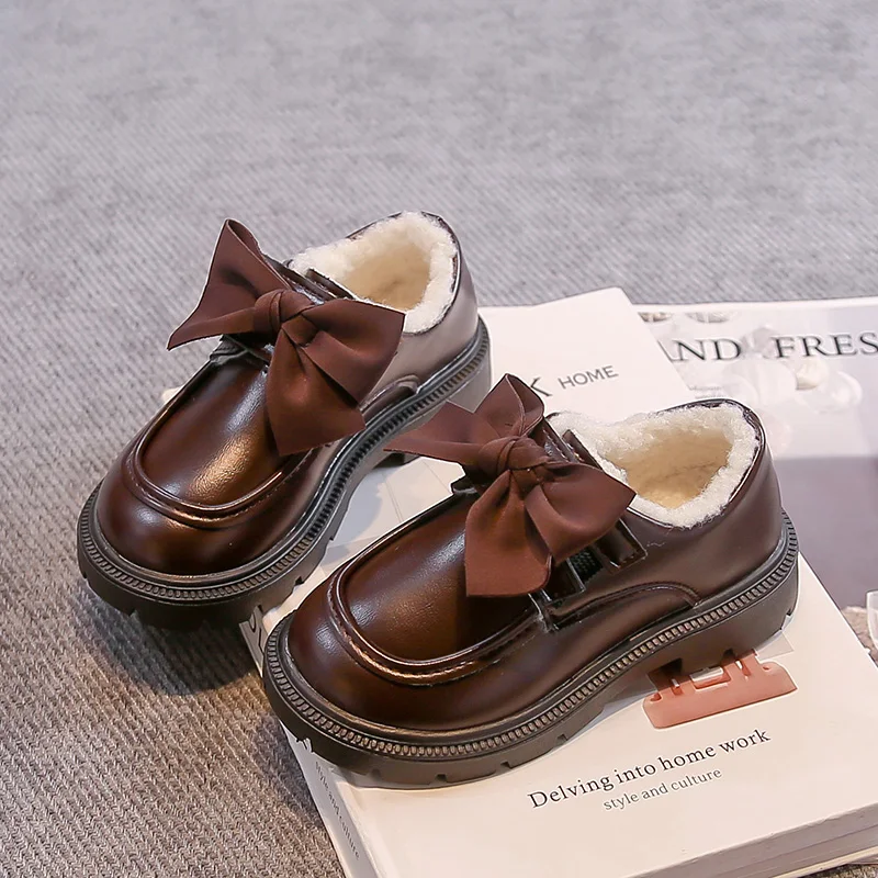 

2025 Children Leather Shoes for Girls Winter New Fashion Korean Style Soft Bottom Anti-slippery Versatile Princess Wedding Shoes