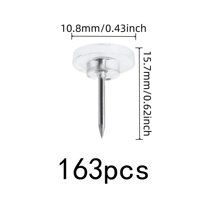 163 pcs Flat Head Push Pins for Photo Picture Pinning, Transparent Flat Head, Compact Discrete Design