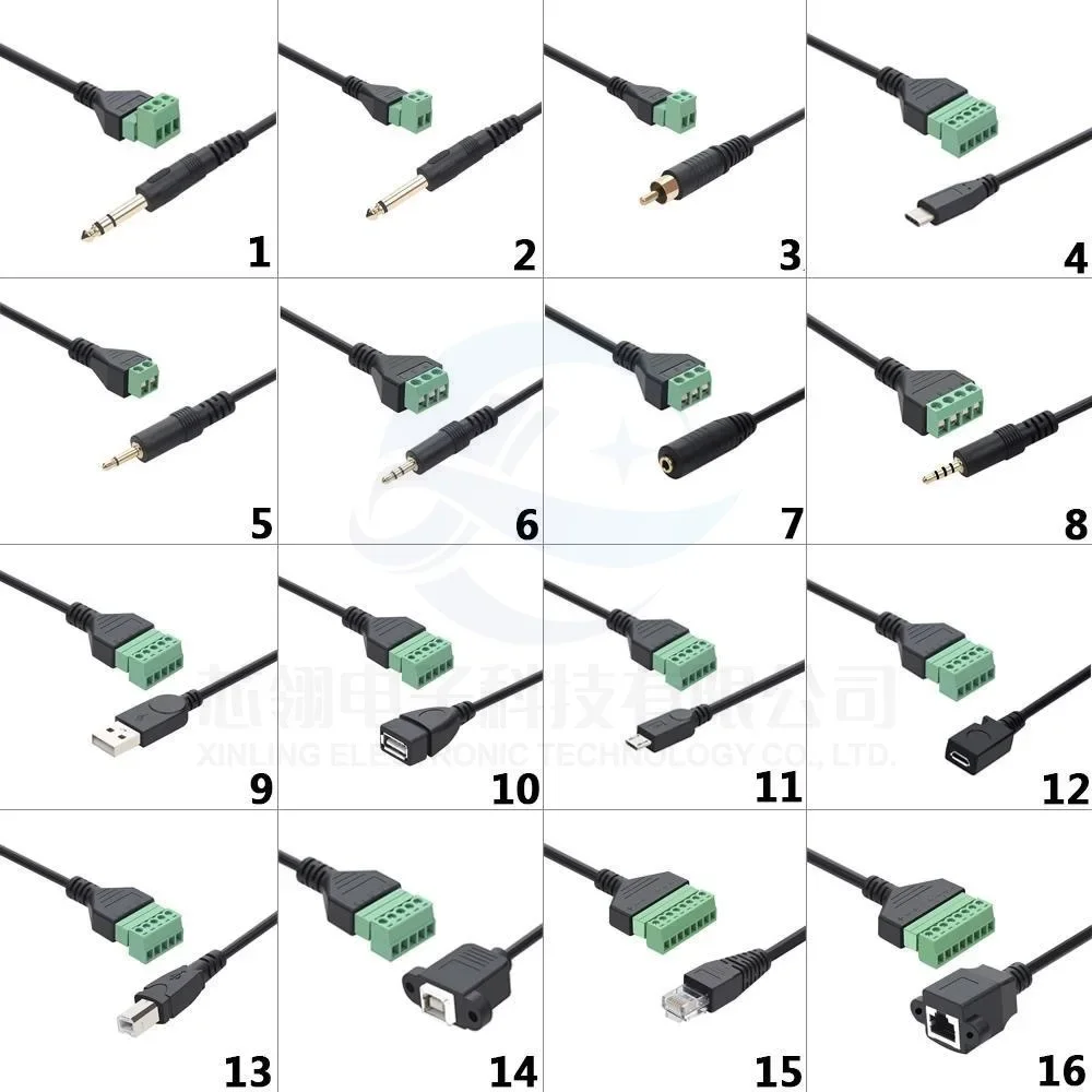 

USB male/female to Green terminal adapter wire RJ45 connection cable micro mini Terminal audio without soldering wire