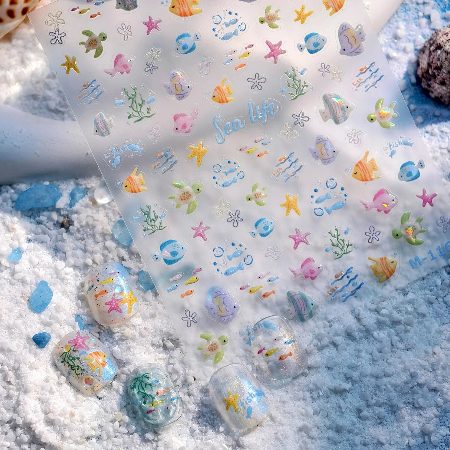 Gorgeous Turtle Tropical Fishs Deep-sea Fish Starfish Bubbles Ocean Sea Grass Shell Nail Art Stickers Manicure Decals Decoration