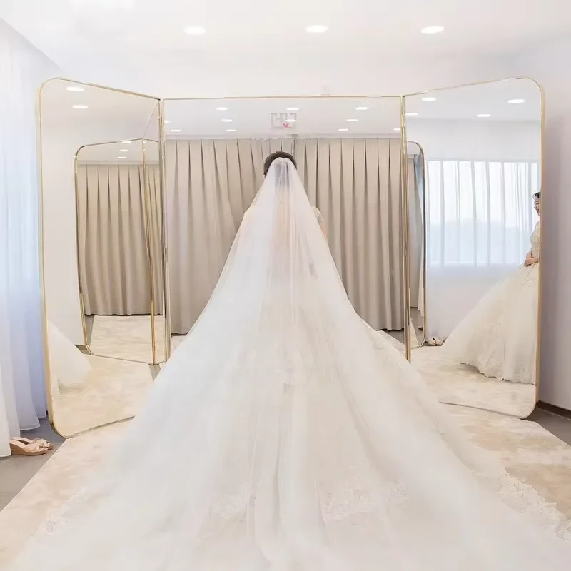 Custom Large Boutique Wedding Dress Standing Mirror Fitting Room Metal Stainless Steel Full Length Floor Mirror for Bridal