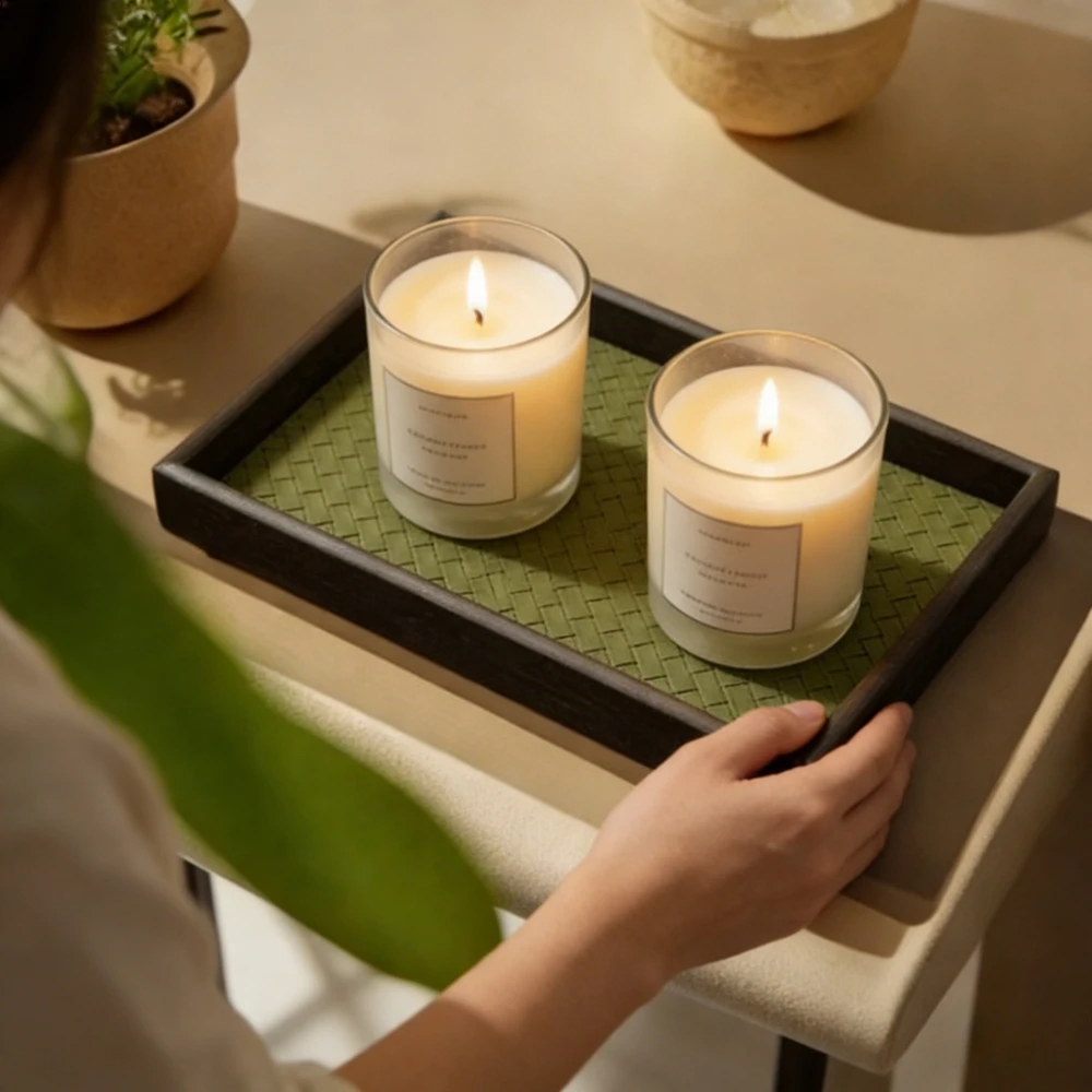 Vintage Green Wooden Leather Tray, Luxury Accessory Storage,Exquisite  Modern and Simple Desktop Display Trays,Home Decorations