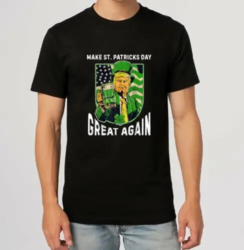 NEW Make St Patrick Day Great Again Shirt Vintage Trump Drinking T-Shirt S-3XL