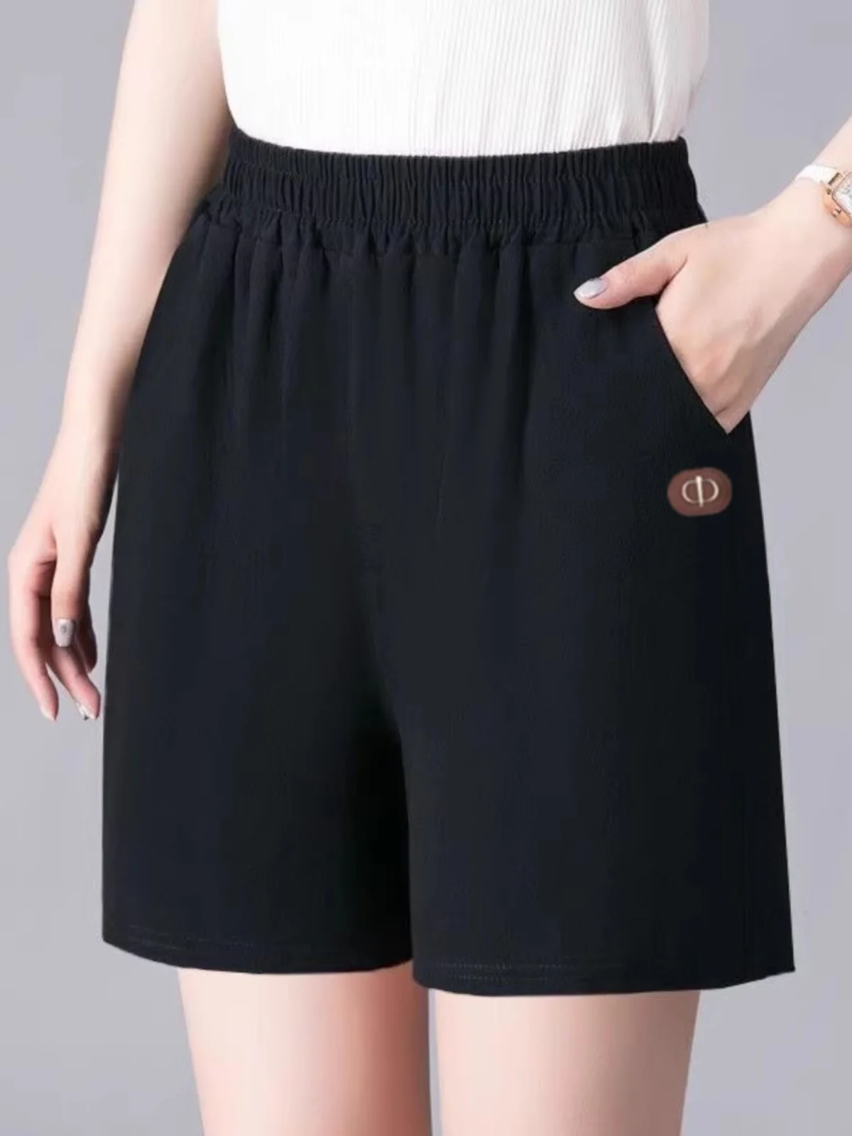 Damskie spodenki letnie z lodowego jedwabiu i lnu, wyszczuplające, luźne, cienkie, z wysokim stanem, szerokie nogawki, wygodne ubranie wierzchnie.