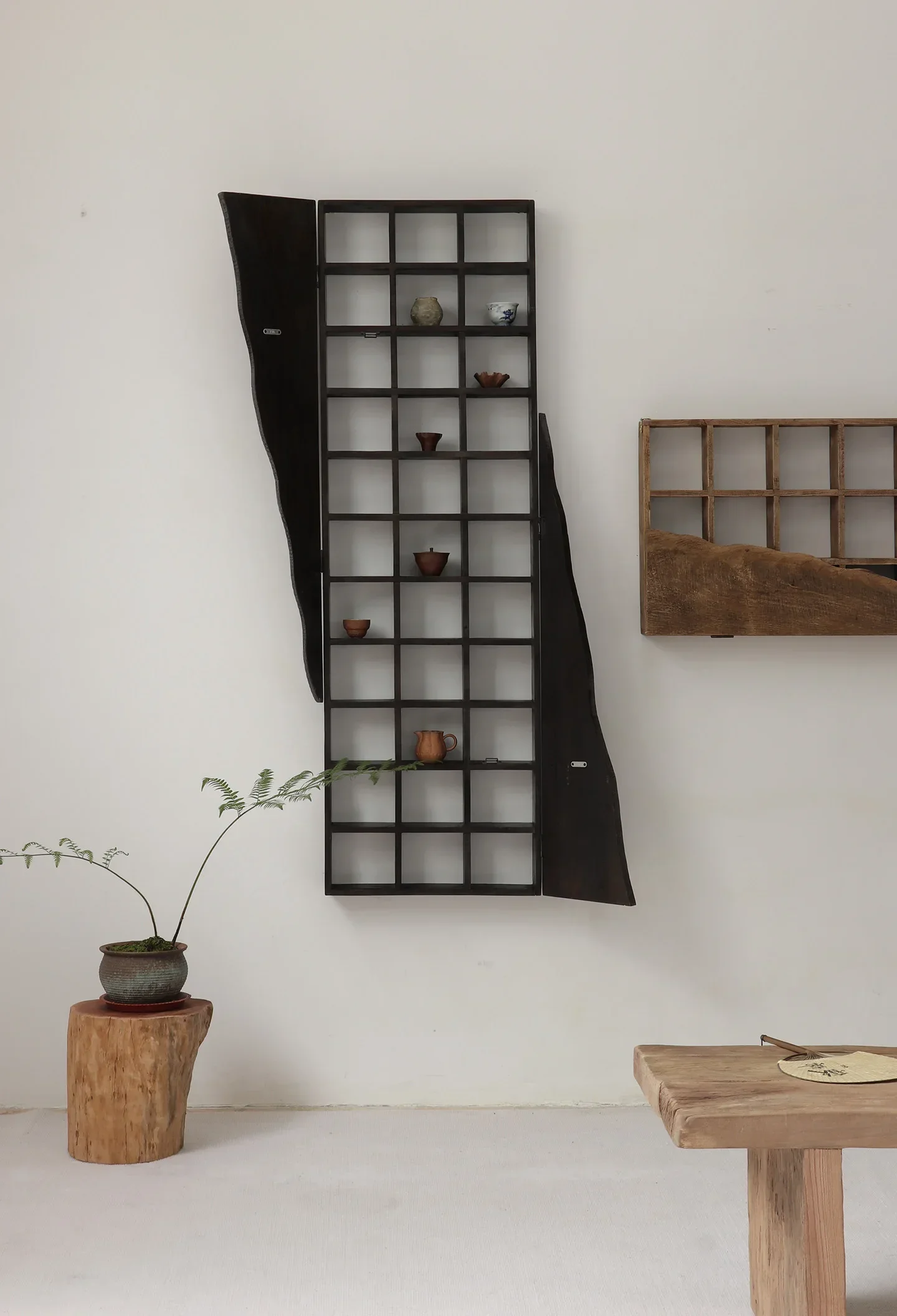 Wabi Sand Wind Bogu Rack Solid Wood Teacup Rack Tea Room Duobao Pavilion Wall-mounted Storage