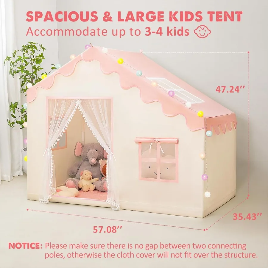 ボールライトとマット付き屋内用プレイテント 幼児用プレイハウス 対象年齢3～8歳 57 x 35 x 47 ピンク