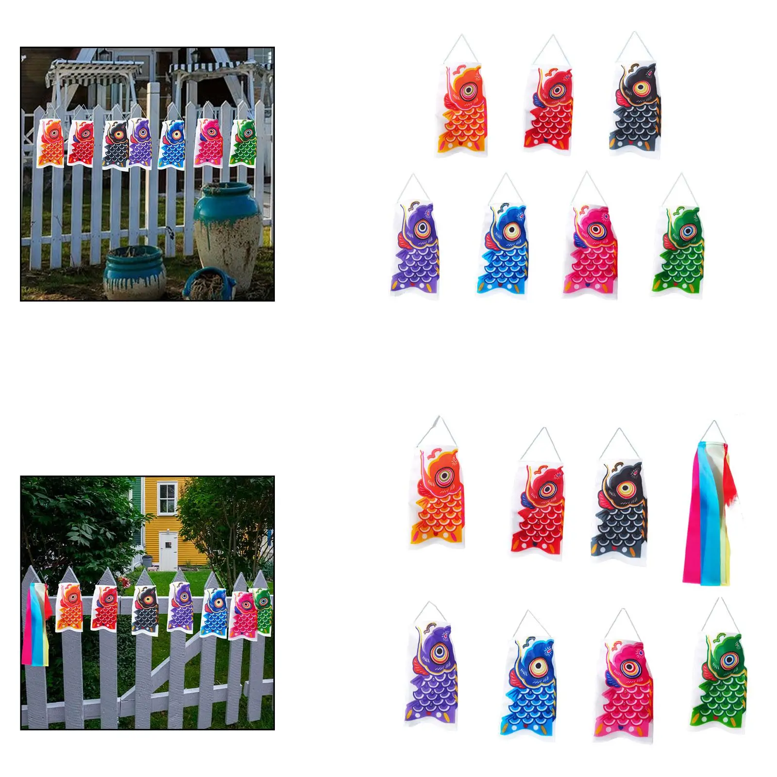 7 Pieces Carp Banner Flags Photo Props Japanese Carp Windsock Fish Flag Kite for Backyard Parties Celebration Lawn Garden