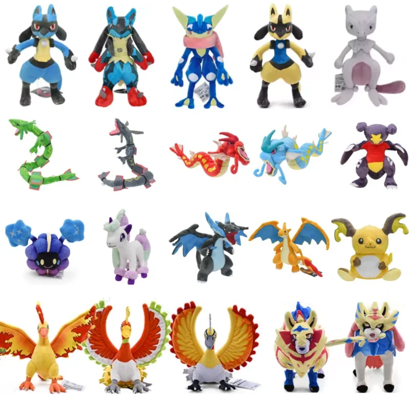 Set de 66 Peluches de Lucario, Greninja, Rayquaza, Charizard, Ho-Oh y Zamazenta, Suaves y Coleccionables para Fans del Anime