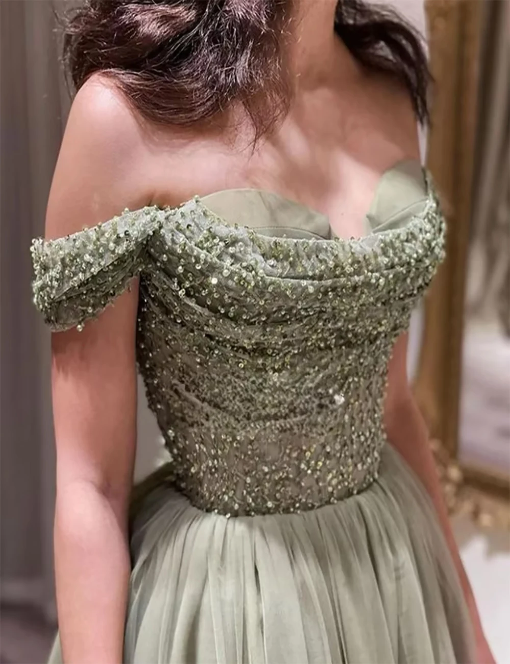 Elegant Green Prom Dress for Women Handmade Sequins Luxury Woman Party Dress Party Evening  Luxury Celebrity Robe  customized