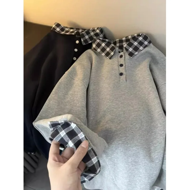 

Американский ретро-свитшот для женщин, осенне-зимний, утепленный, с длинным рукавом, повседневный, свободного кроя