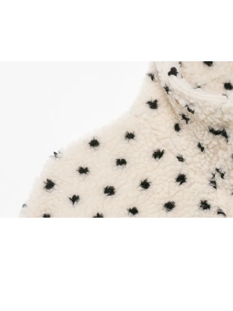 HH Donna Moda invernale Dolcevita Maniche lunghe Coulisse Decorazione Cerniera Polare a pois Giacca casual femminile