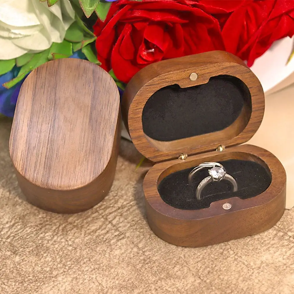 

Handmade Wedding Ring Box Wooden Portable Rings Bearer Box Rustic Design Velvet Lined Ring Display Box Engagement Proposal