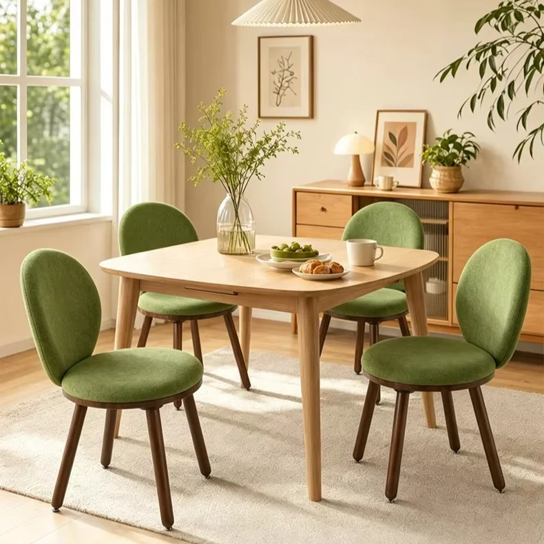 Solid Wood Dining Chair French Vintage Upholstered Back Chair for Dining Room Sherpa Fabric Wear-Resistant Kitchen Seat for Home