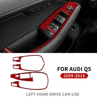 

Real Carbon Fiber Window Switch Trim For Audi Q5 2009-2016 Power Window Button Cover Frame Glossy Black Red Interior Sticke