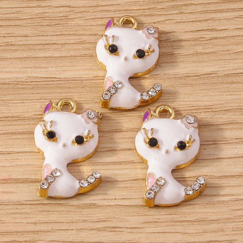 Tusember 10 Stück Niedliche Elegante Emaille-Kristall-Weiß-Schwarze Katzen-Anhänger für Schmuckherstellung, Ohrringe, Halsketten, DIY-Handarbeiten – Detail 5