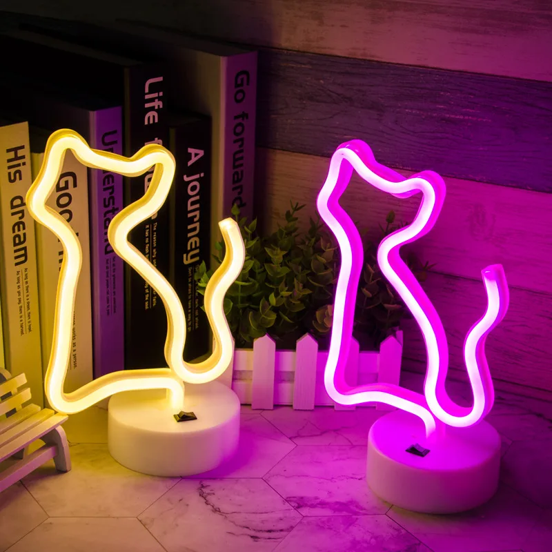 Cute Cat LED Neon Light Festival Decoration Luminous Neon Lamp Bedroom Living Room Party Home Decor Night Lamp