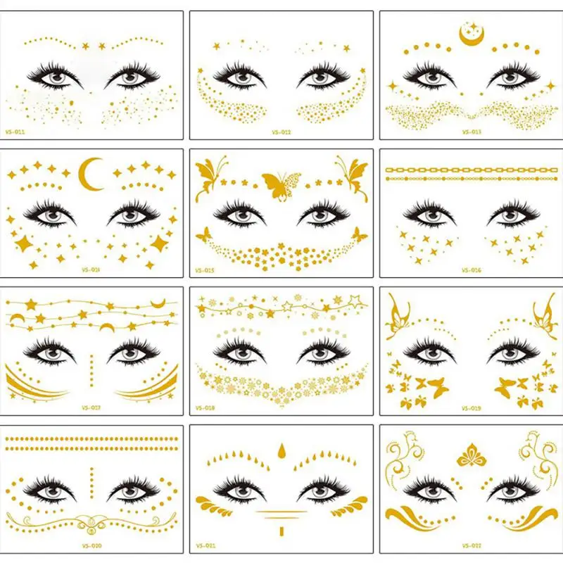 glitter tattoo stickers face tattoo flash gold silver temporary face tattoos egyptian metalic tattos waterproof makeup