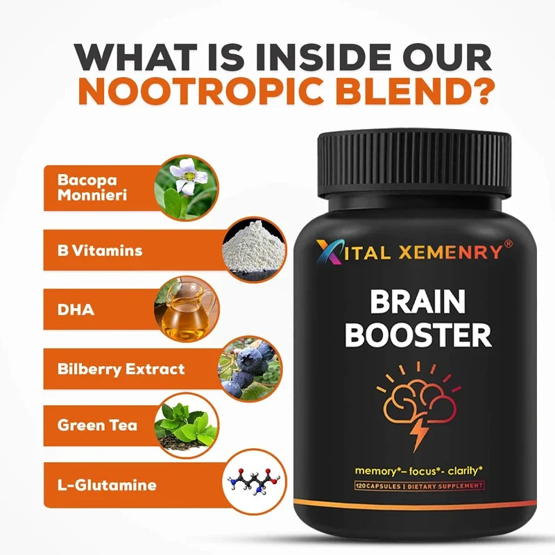 Enhance Focus, Improve Concentration, Improve Memory Capsules, Brain Tonic Nootropic Booster