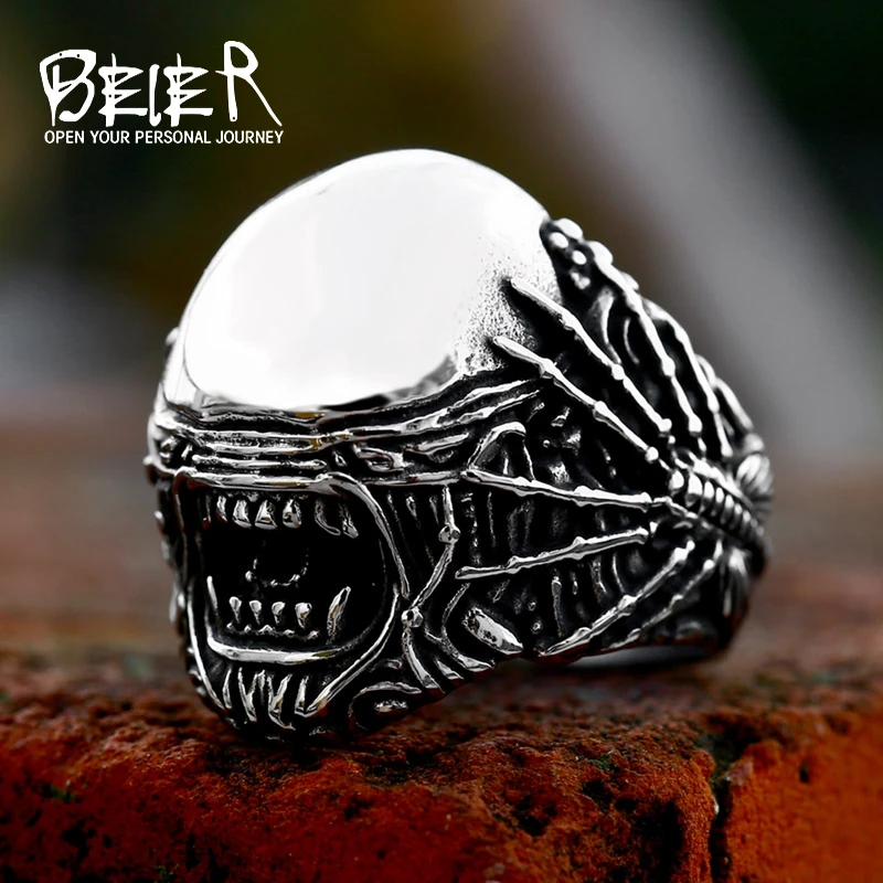 BEIER 2023 New Fashion 316L Stainless Steel Skull Spider Ring Punk Cool Men\'s Ring Biker Unique Jewelry Wholesale Gift