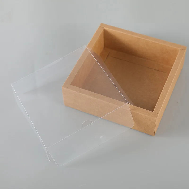 10pcs Clear PVC Lid Red/White/Black/Kraft Paper Box Handmade Soap Candy chocolate biscuit boxes for wedding party gift wrap