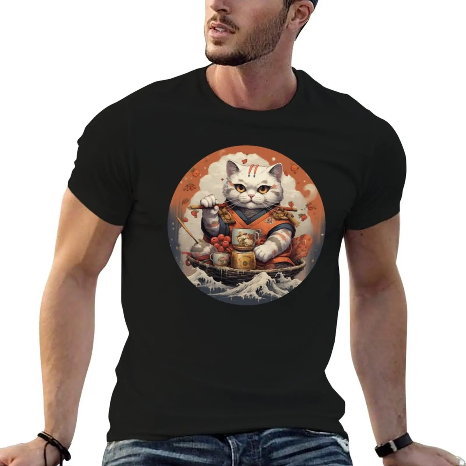 Deadline Ninja: Mastering the Art of Finishing Just in Time - Japanese Cat Sushi T-Shirt baggy shirts vintage t shirts men