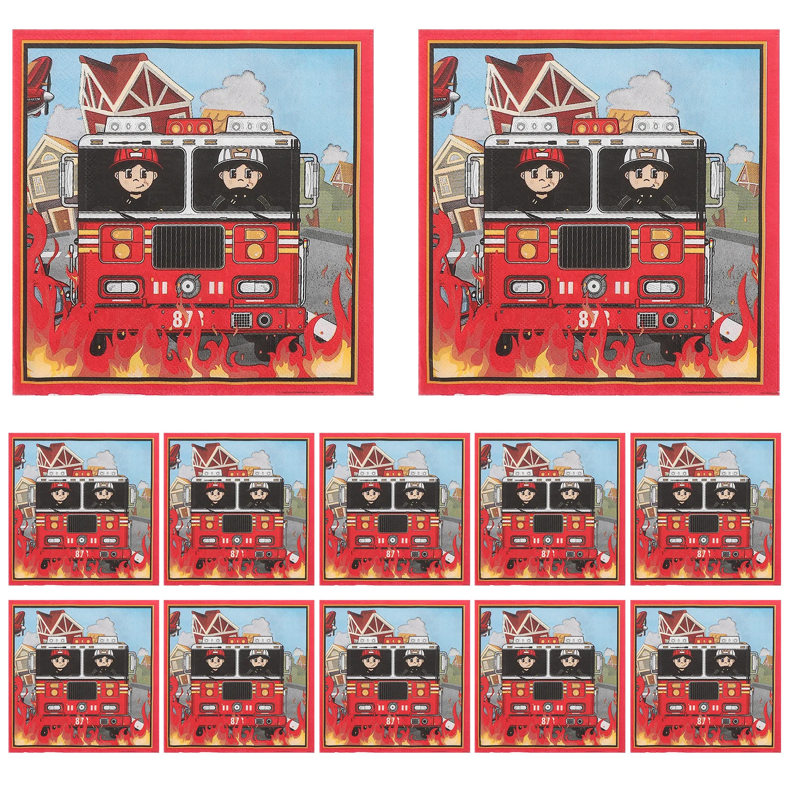 

40pcs Firetruck Party Birthday For Kids Fireman Themed Paper Napkins Cocktail Napkins Disposable Party Supplies Decorations
