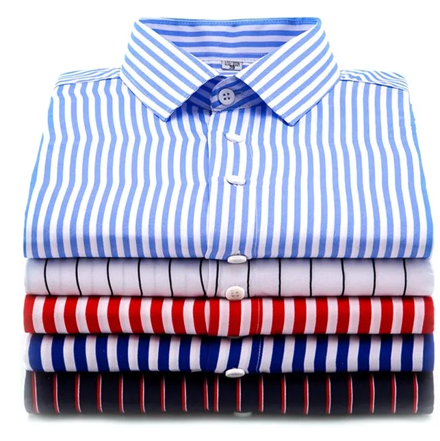 

New Fashion Casual Shirt Plaid Business Slim Stripe Long Short Sleeve Men's Shirts