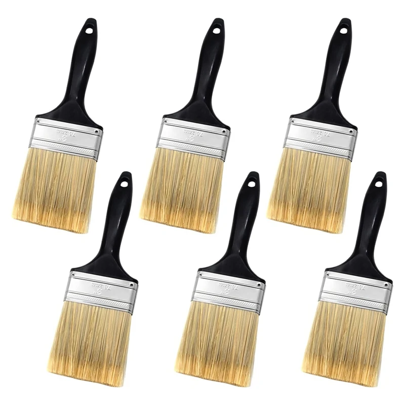 3Inch Flat Paint Brushes,Professional Paint Tools With Treated Plastic Handle For DIY Paint,Furniture,Fences,Wall Trim