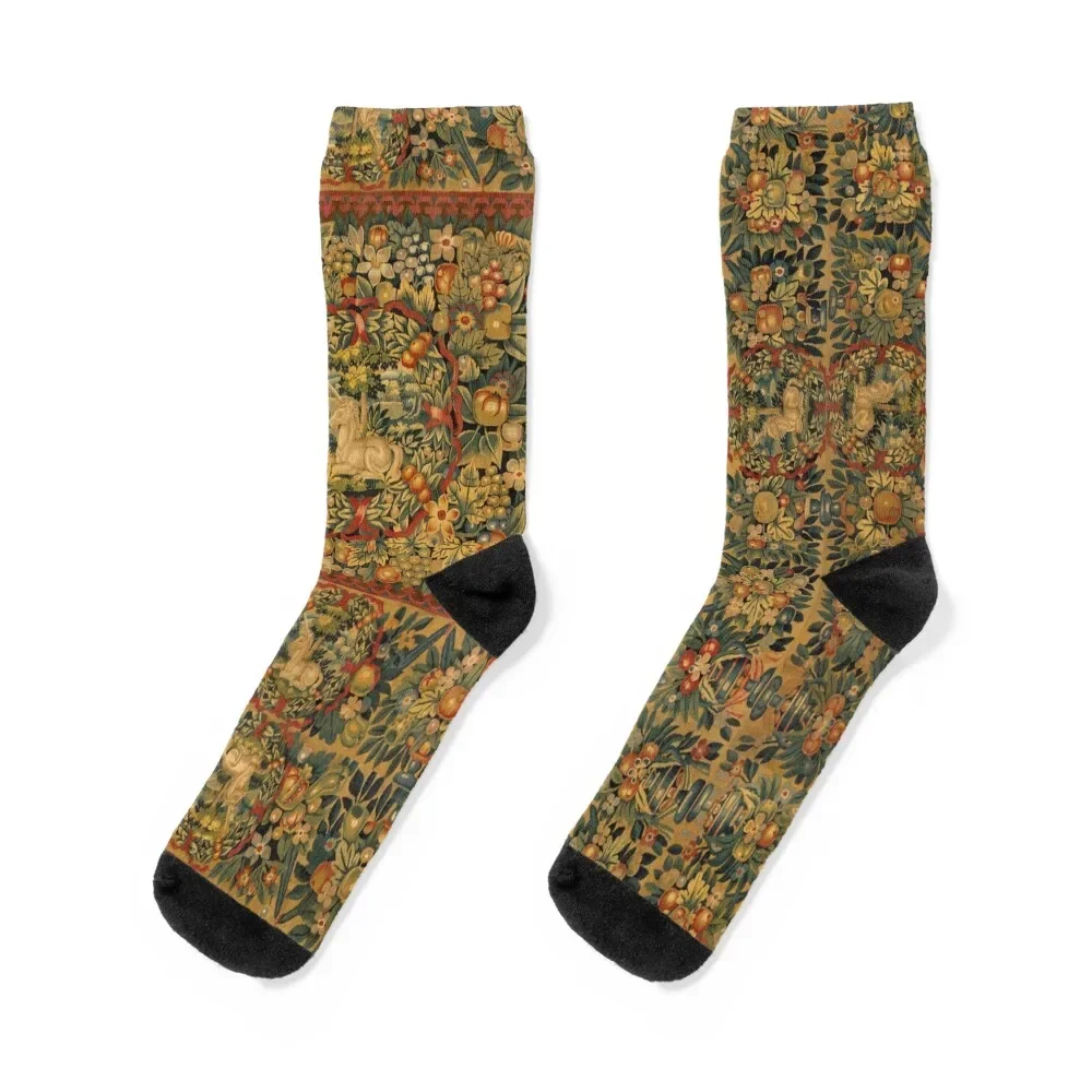 

Medieval Unicorn Floral Tapestry Socks kids summer Socks Men's Women's