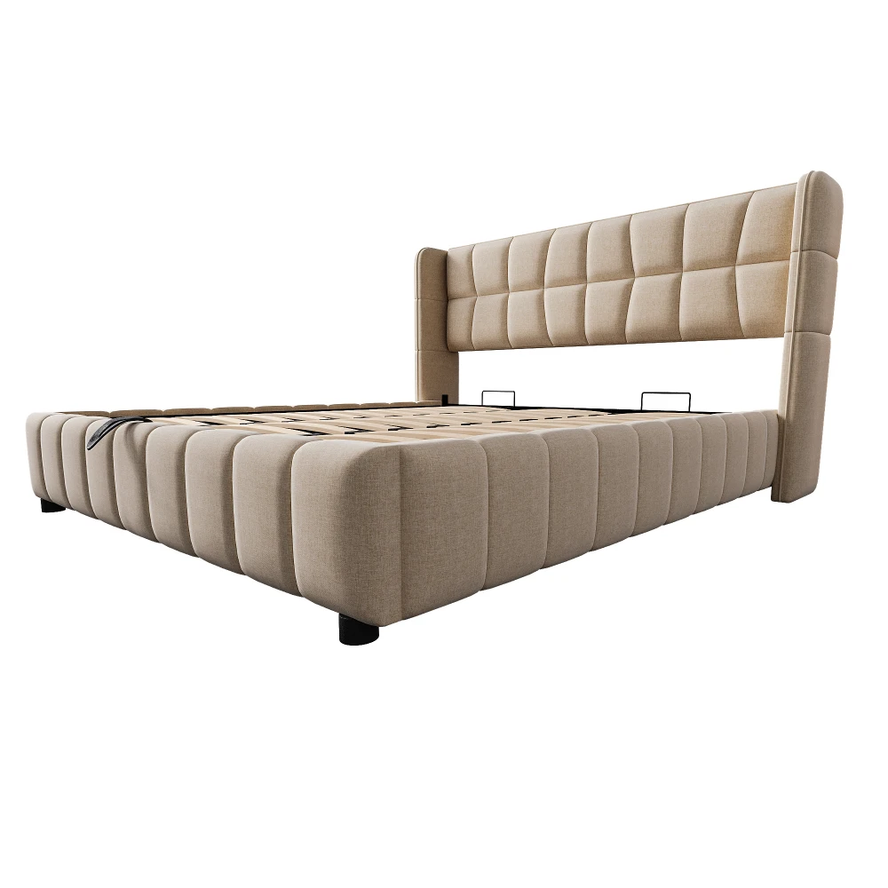 180x200cm gepolstertes Doppelbett mit pneumatischer Stauraum-Lattenrostunterlage und Rückenlehne – Leinenrahmen für Erwachsene und Jugendliche (ohne Matratze) – Detail 14