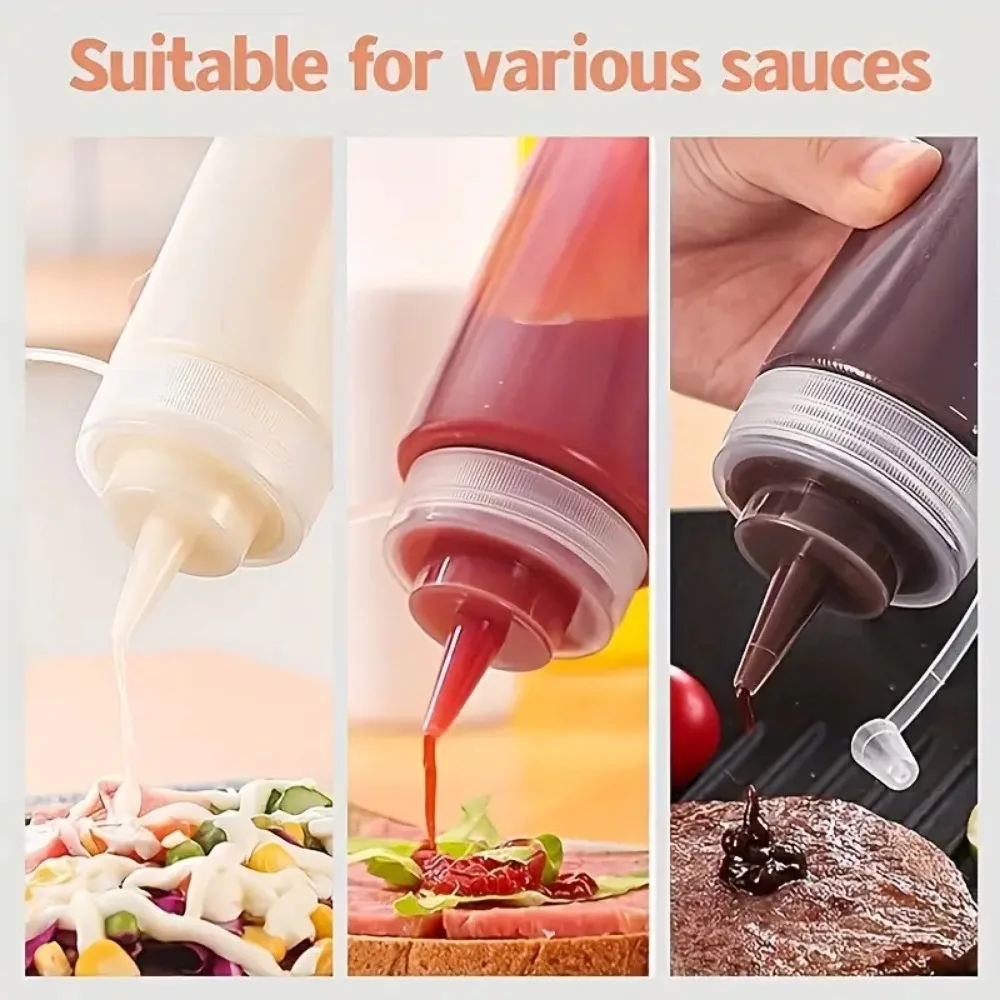 6pcs 240ml Condiment Squeeze Bottles Plastic Squeeze Squirt Bottles with Twist on Caps and Measurement for BBQ Sauces Salad Oil