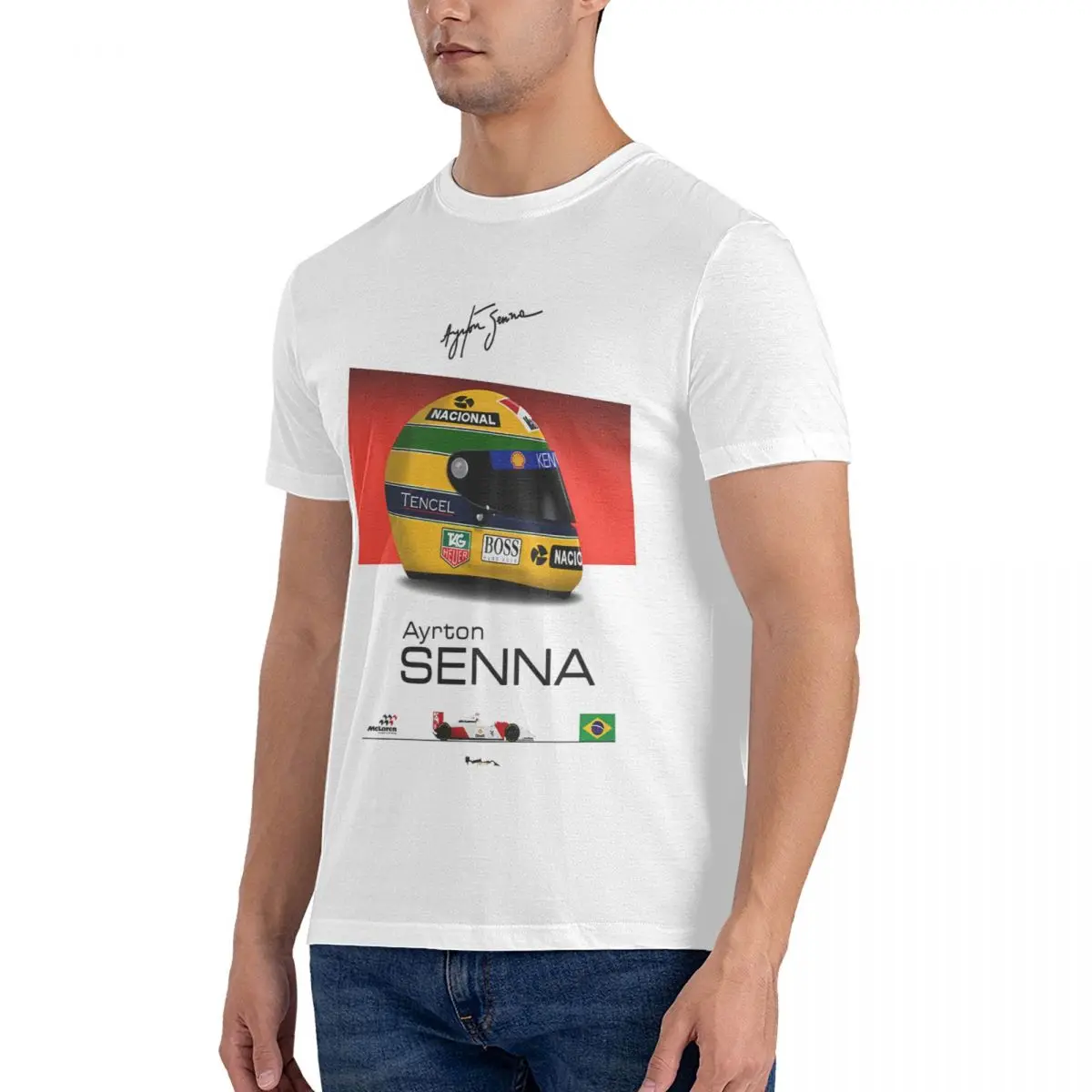 Stylish Men\'s T Shirt Ayrton Senna Awesome Tee Shirt Short Sleeve Round Neck T-Shirts 100% Cotton Gift Tops