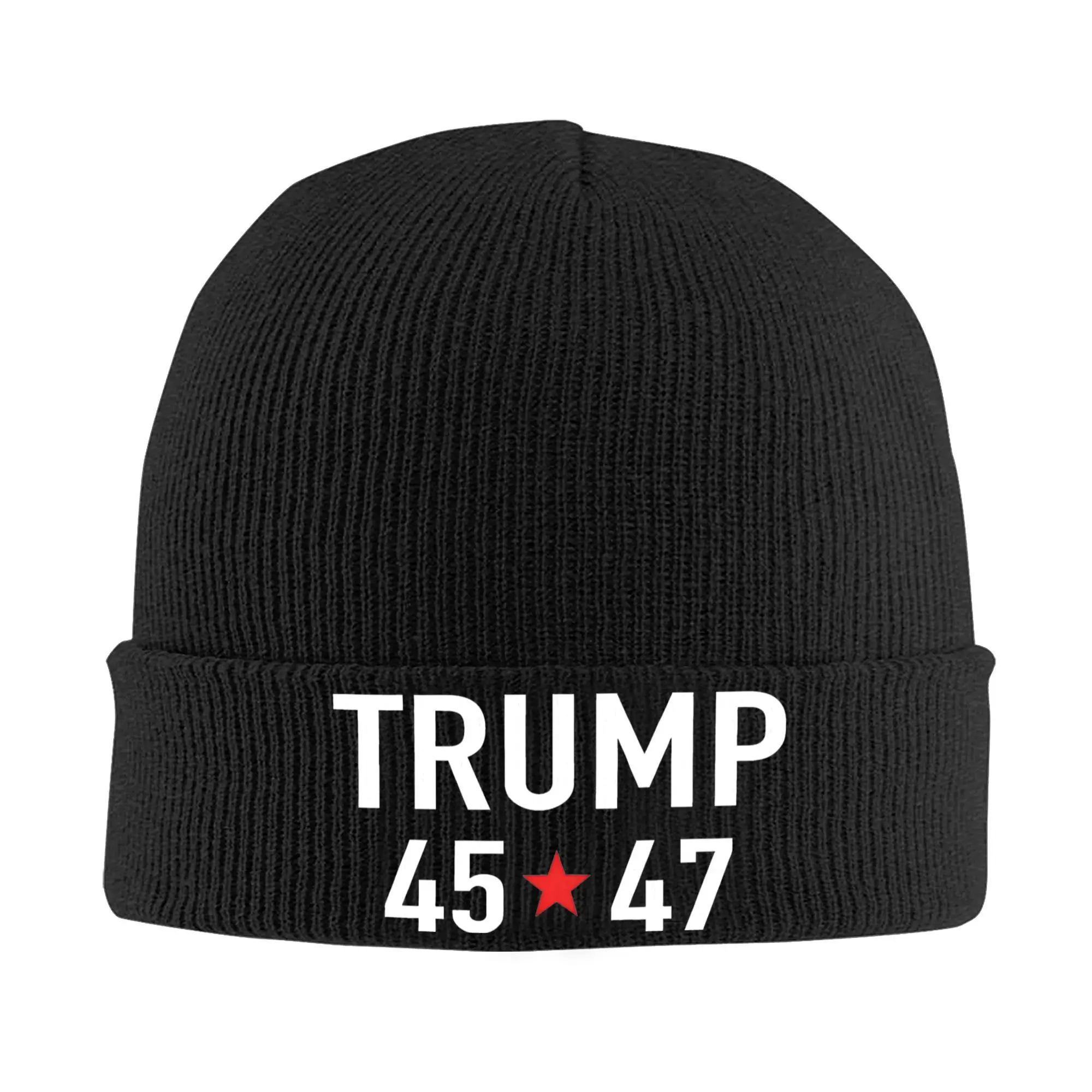 45 47 Trump 2024 President Election Knitted Hat for Women Men Beanies Winter Hats Acrylic  Crochet Melon Cap