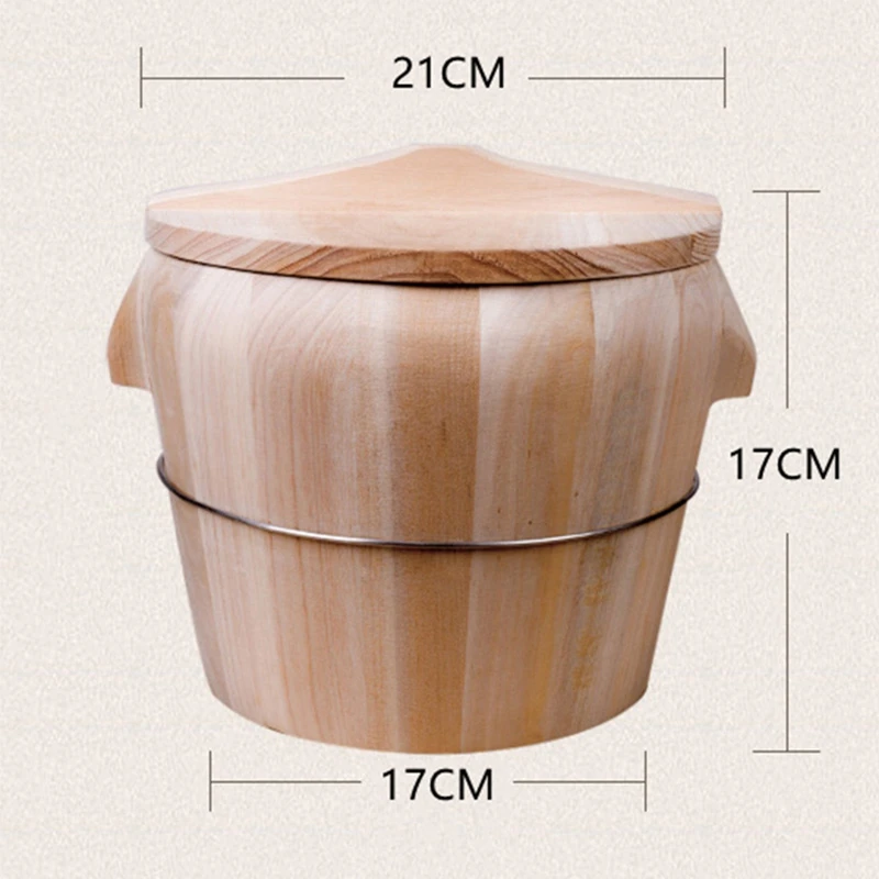 Kitchen Tool Portable Natural Wooden Steaming Rice Bucket With Lid Steamed Rice Barrel Canteen Restaurant Steamer