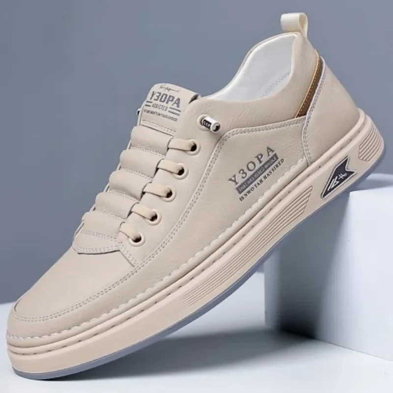 

2025 Cool Men Shoes Leather Casual Sneakers Breathable Walking Slip on Platform Shoes Male Flats Rubber Sole Shoes