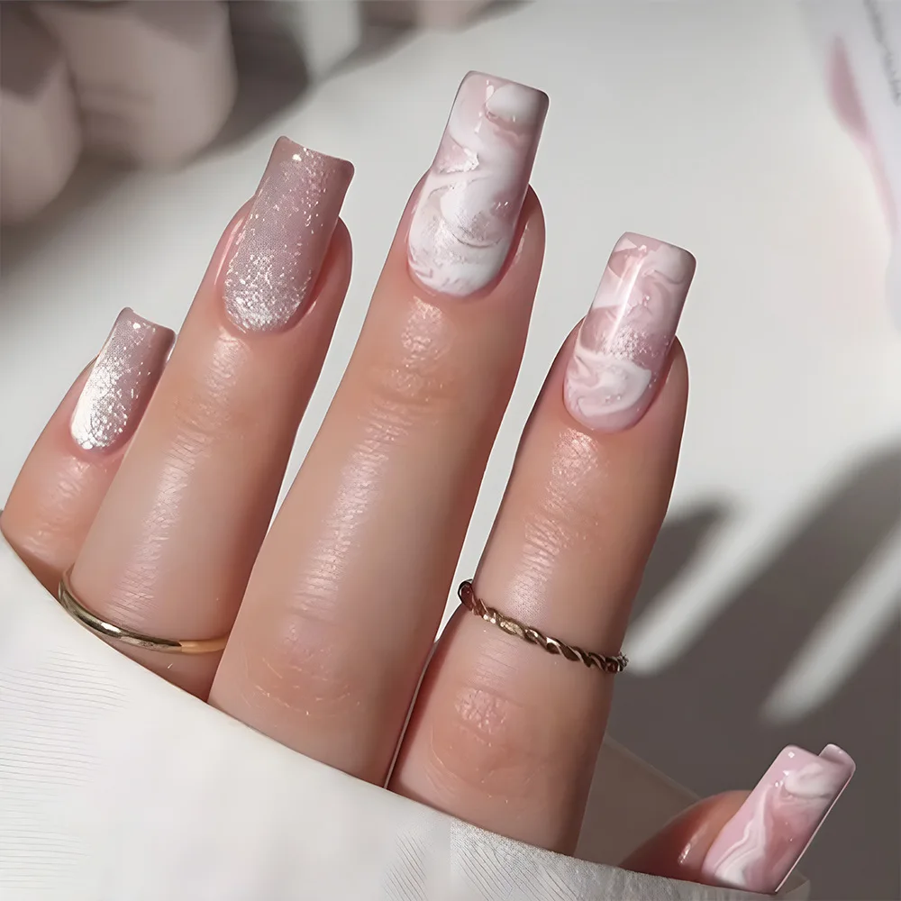 Ensemble de faux ongles français blancs, 24 pièces, faux ongles de Ballet mi-longs avec fleur, strass, Design à pression sur les ongles, manucure à nœud 3D