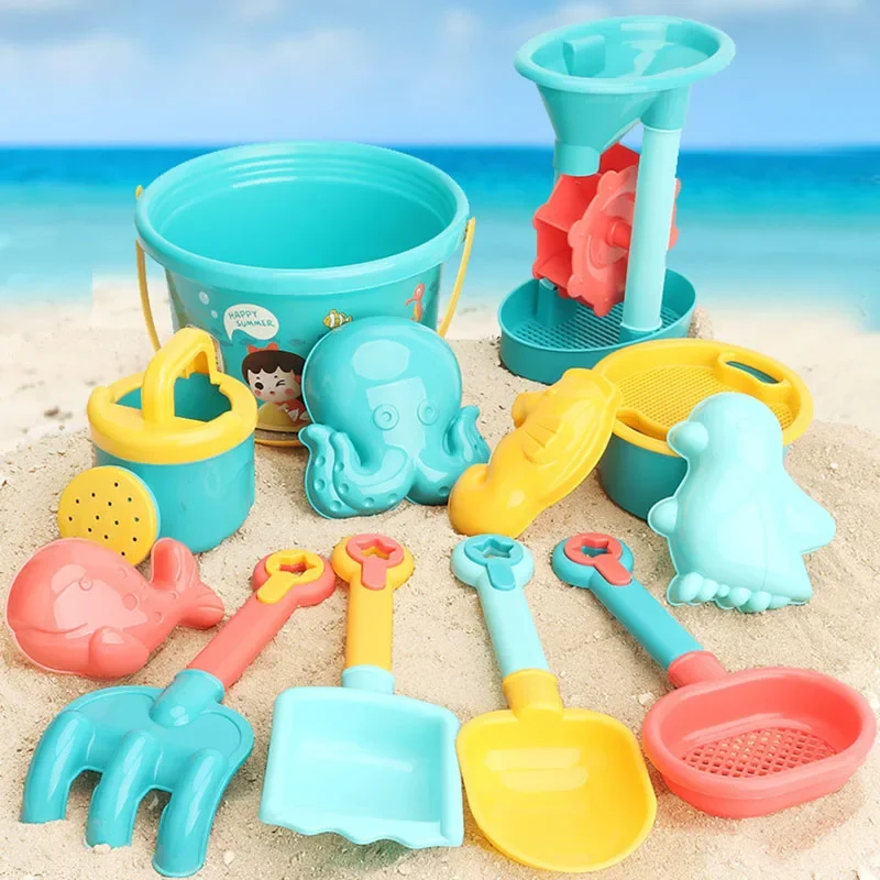 13/18PCS Summer Children Beach Toys Set Cartoon Bucket Shovel Silicone Sandbox Accessories Bag Summer Outdoor Sand Water Toys