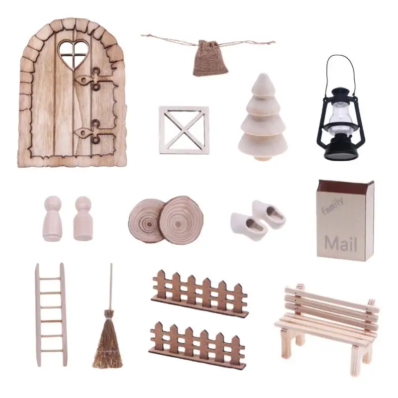 

Кукольный домик, рождественские украшения, деревянные миниатюрные рождественские двери эльфа, деревянные двери, 17 шт., декоративный мини-кукольный домик