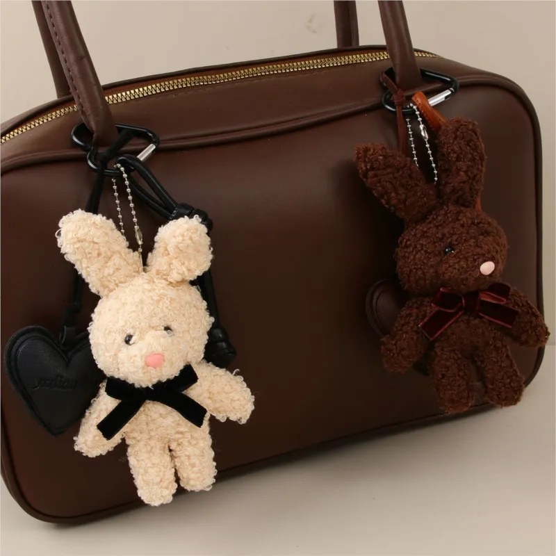 귀여운 플러시 토끼 키체인 펜던트 부드러운 베이지 브라운 토끼 인형 만화 인형 키체인 선물 가방 장식 자동차 키체인 커플용