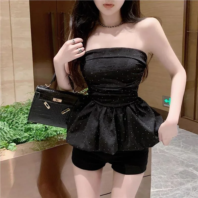 

Летний сексуальный топ без бретелек с завязками на талии и бриллиантами, женский пикантный жилет на груди с запахом и бретелями