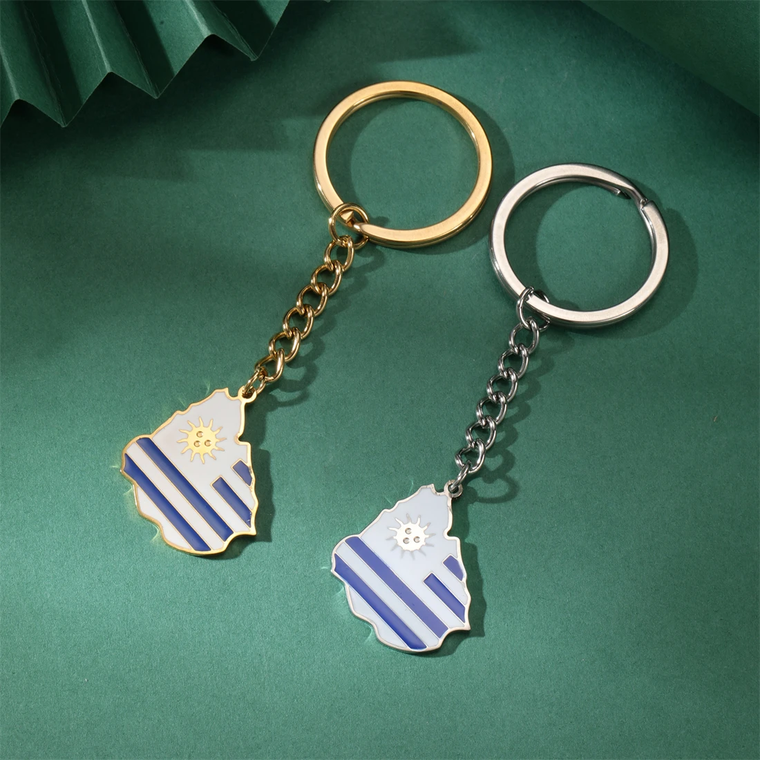 EUEAVAN المينا أوروغواي خريطة المفاتيح الفولاذ المقاوم للصدأ النساء الذهب الفضة اللون سحر أوروغوايا العلم كيرينغ مجوهرات وطنية هدايا #3