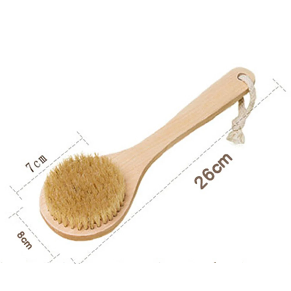 Long Handle Wooden Scrub Skin Massage Shower Body Bath Brush Round Head Bath Brushes Bathroom Accessories