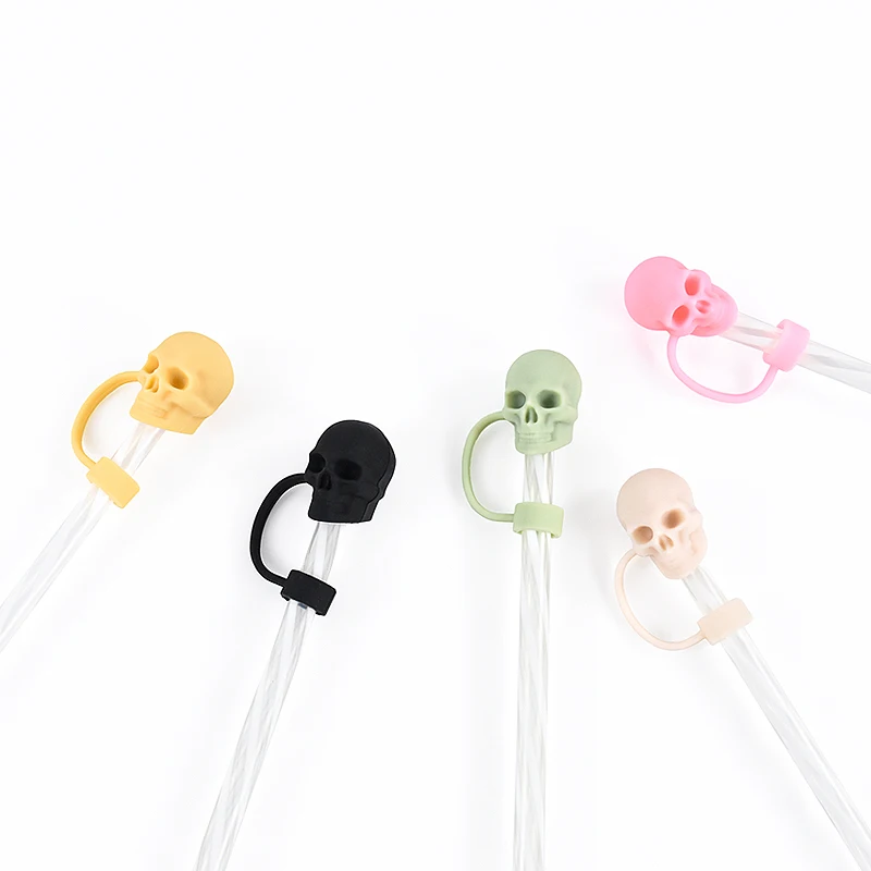 5pcs Skull Straw Cover Cap for Stanley Cups Tumble 10mm Straw Dust Proof Reusable Stanley Straw Topper Halloween Decor