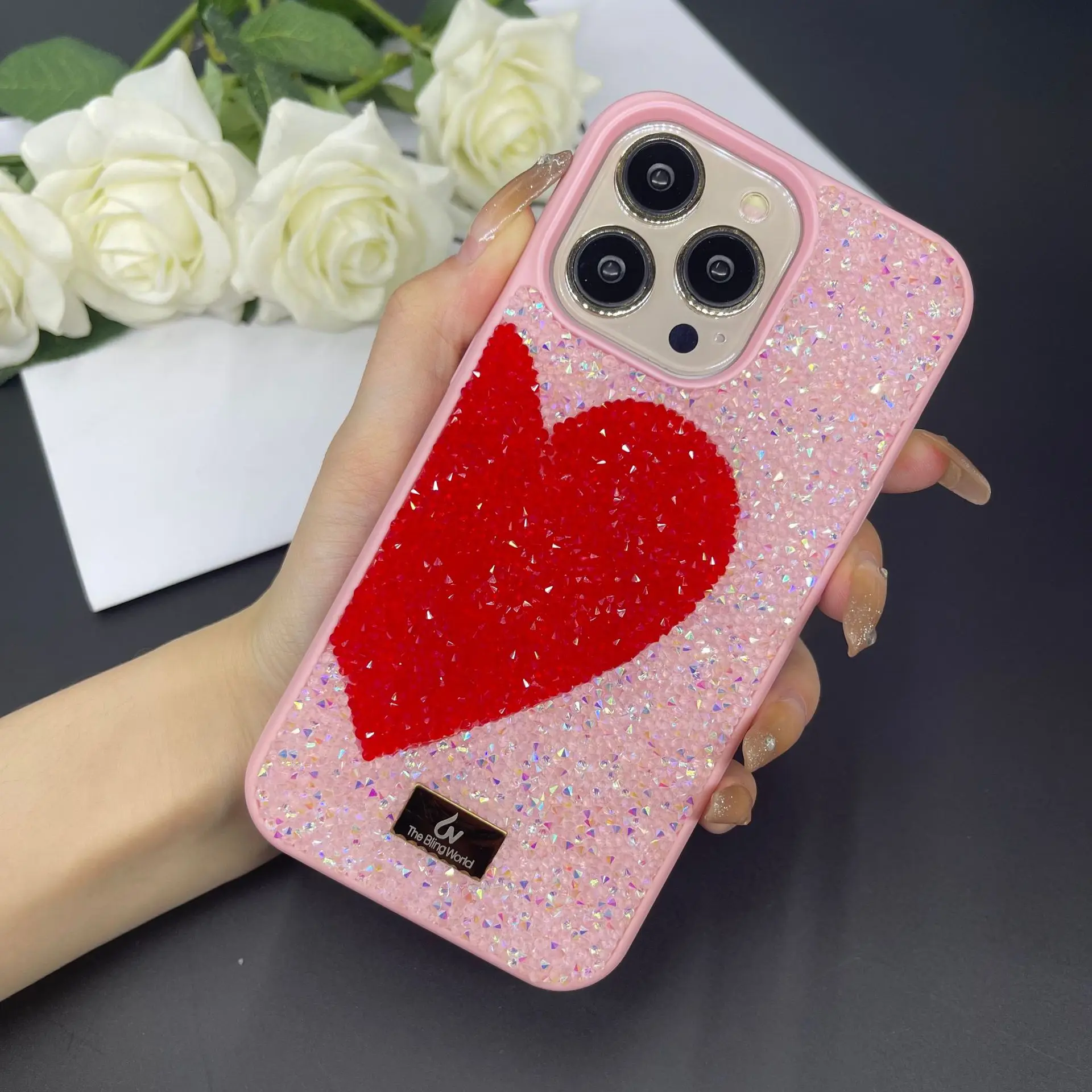 Premium Sense Full Diamond Love Phone Case For Apple 16pro Iphone15promax 14 13pro 12 11 Luxury Bling Girl Drop Protection Case