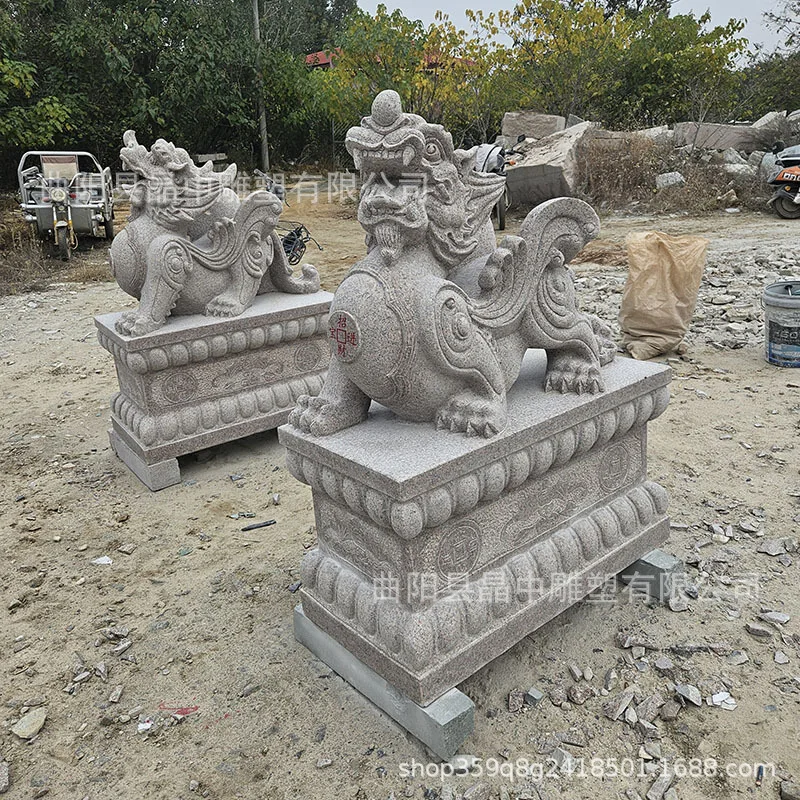 Customized stone carving Pixiu pair of white marble animal sculpture natural granite villa hotel company entrance ornament