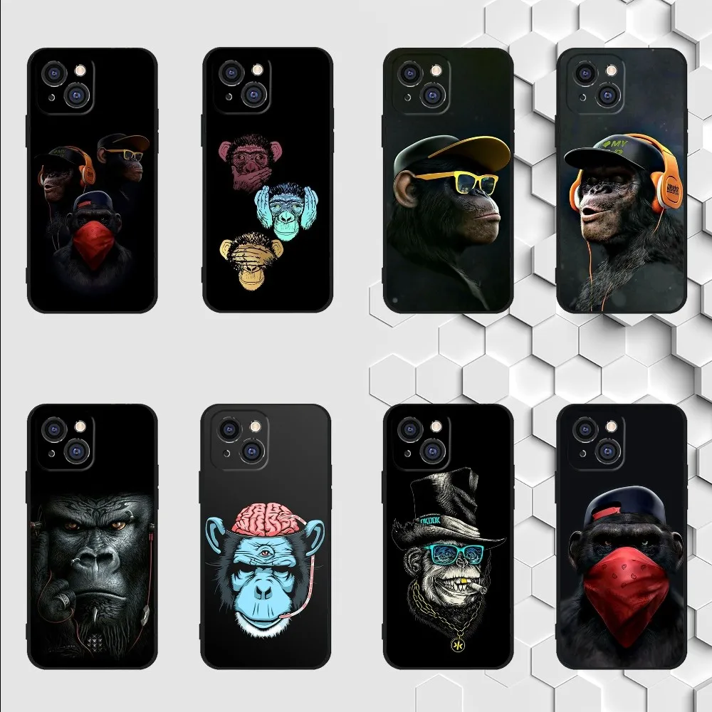 Monkey Gorilla Art Design Phone Case For iPhone 15,14,13,12,11 Plus,Pro,Max,XR,XS,X,7,8 Plus,SE,Mini Silicone Soft Cover