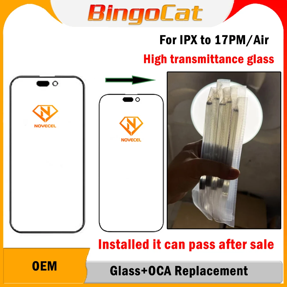 

Novecel 10pc OEM For iPhone 17Pro 14 15 16 16Pro 17 13 12 11 pro max Air Outer Glass With OCA Glue Touch Lens Screen Replacement