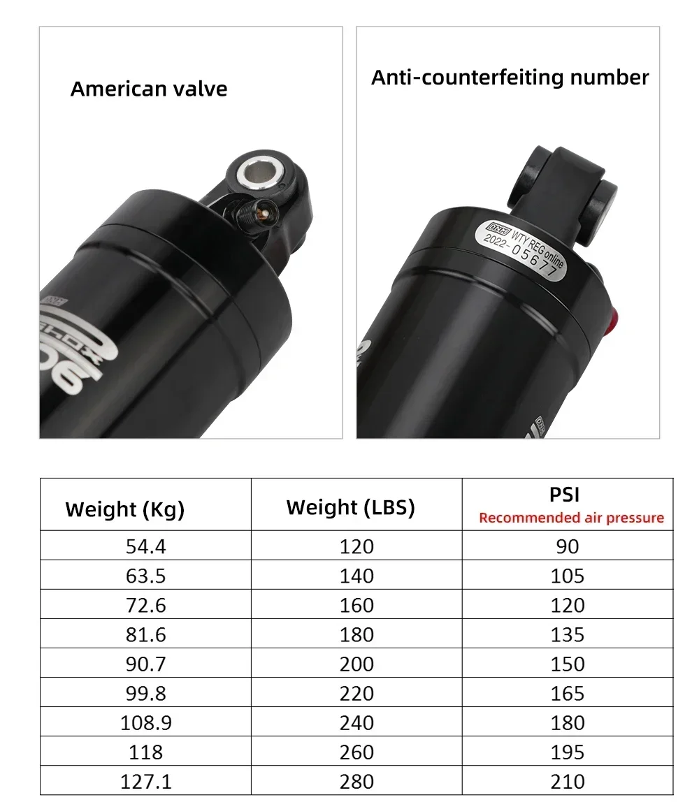 DNM AO-6 Mountain Bike Air Rear Shock Absorber 100mm / 125mm / 150mm / 165mm / 190mm Folding Electric Scooter Shock Absorbers