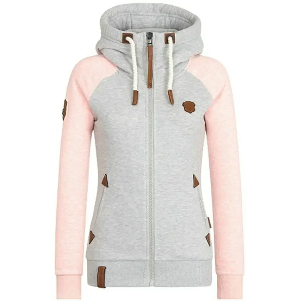 Autumn European and American Personalized Leather Brand Contrast Hooded Sweater for Women