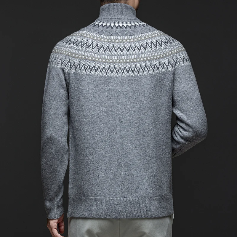 100% de lana de Cachemira con patrones Retro para hombre, jersey de lana de oveja a rayas a la moda, suéter de manga larga con cremallera, Jersey, Tops cálidos